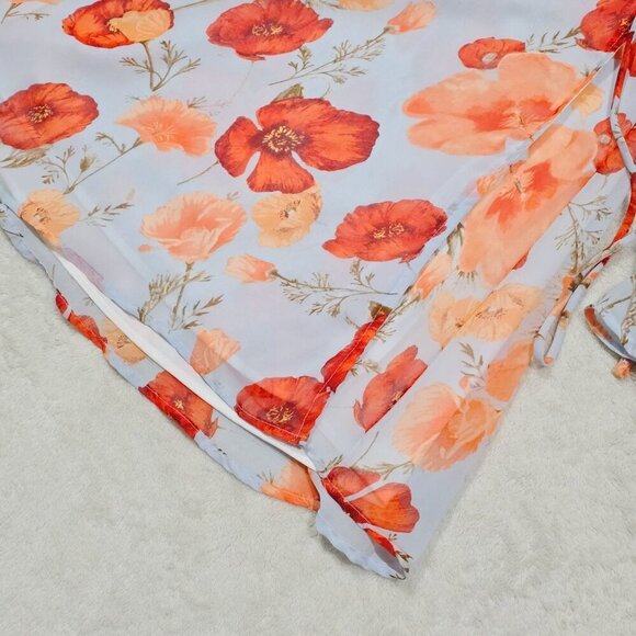 Lulus ✦ Petals of Honor Wrap Dress ✦ Light Blue Floral Chiffon Bell Sleeves S - Picture 10 of 14